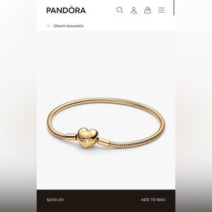 NWOT Pandora 14K Gold Plated Heart Clasp Bracelet